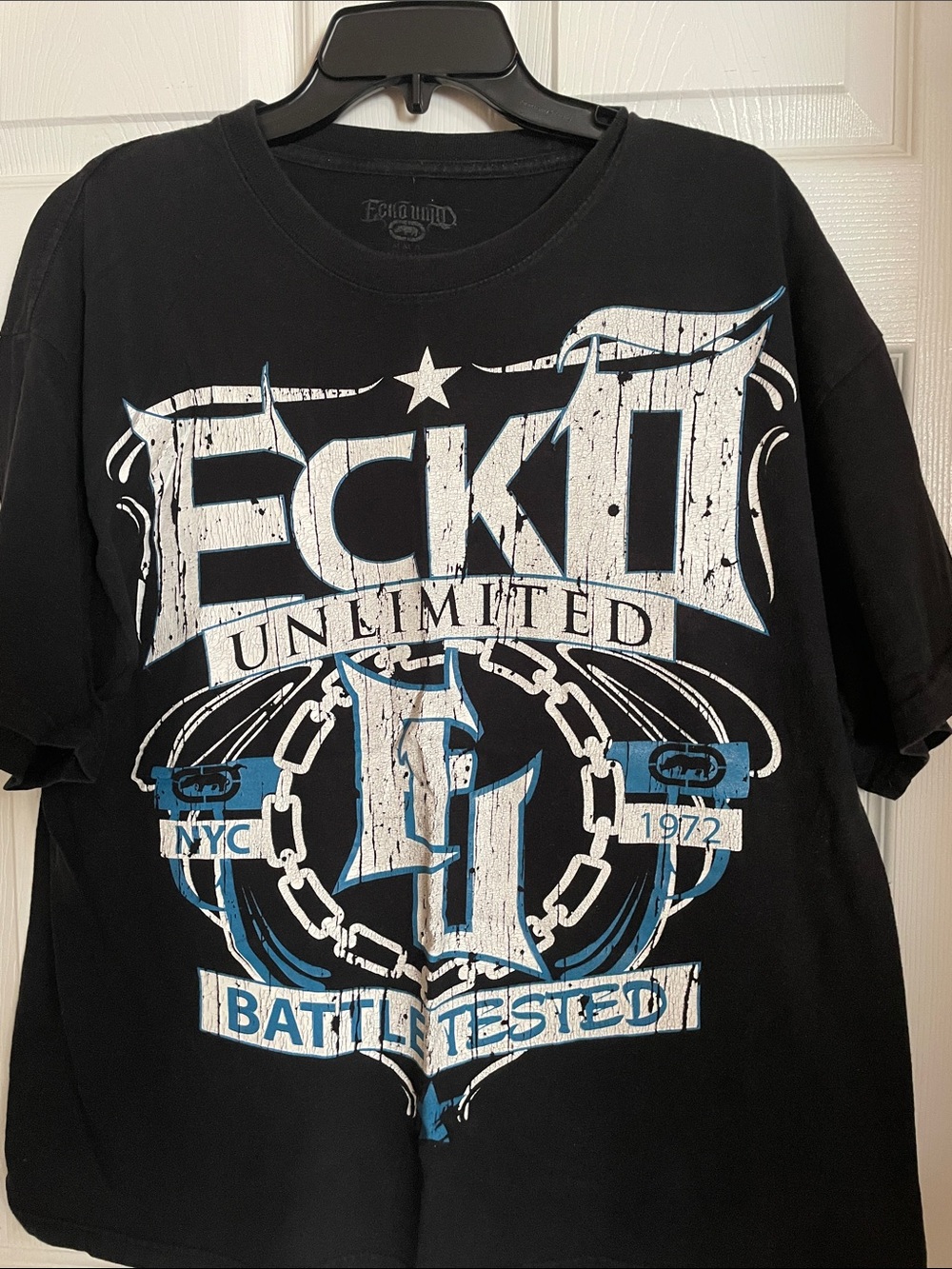 Ecko Unlimited Black Tee with White & Blue Graphic